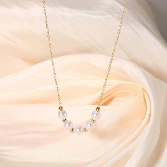 KummerSaprk Pearl Choker Necklace for Women Layered Gold Beaded Jewelry Gift - Picture 5 of 7